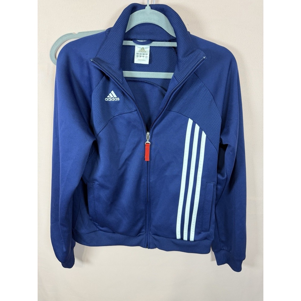 Adidas Womens Track Jacket Full Zip Blue White Size Small